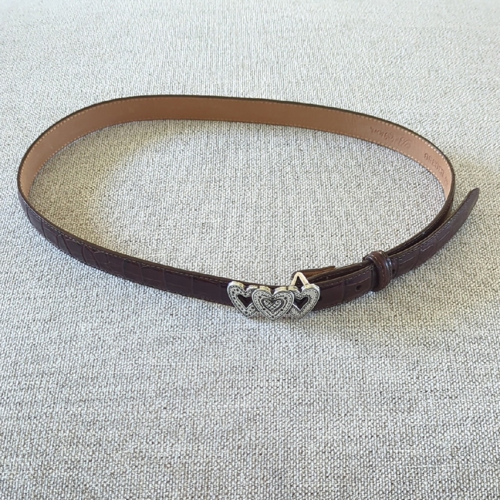 Brighton Leather Belt with Triple Heart Silver Buckle Med/Lrg - Picture 3 of 7